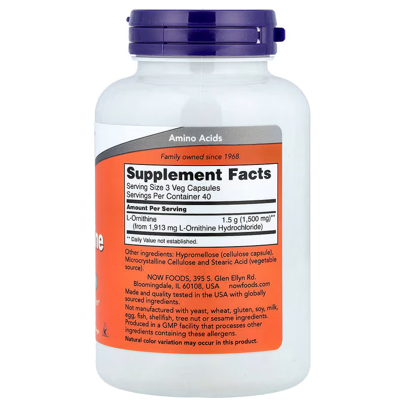 NOW Foods, L-Ornithine, 500 mg, 120 Veg Capsules