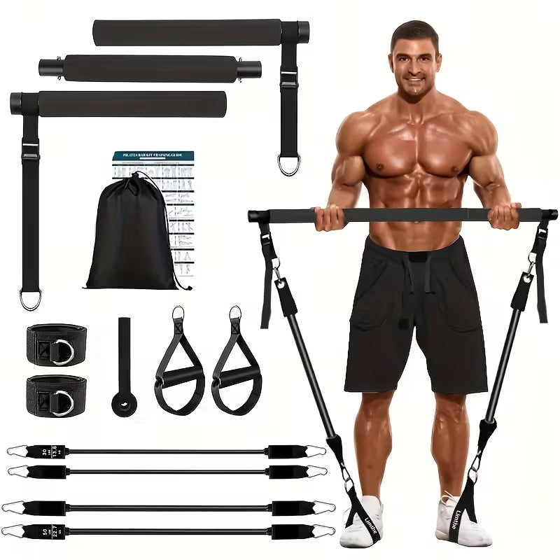 12-Piece Adjustable Pilates Bar Kit with 4 Resistance Bands (30 & 50 lbs) – Home Fitness Set - GREEN LIFE CYPRUS