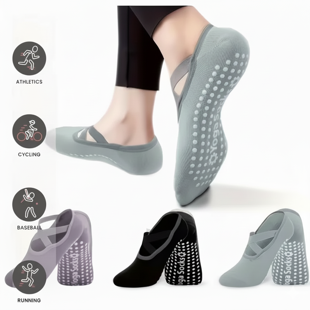 3 Pairs Mixed Color Yoga Socks - Non-Slip Grip Socks for Pilates - GREEN LIFE CYPRUS