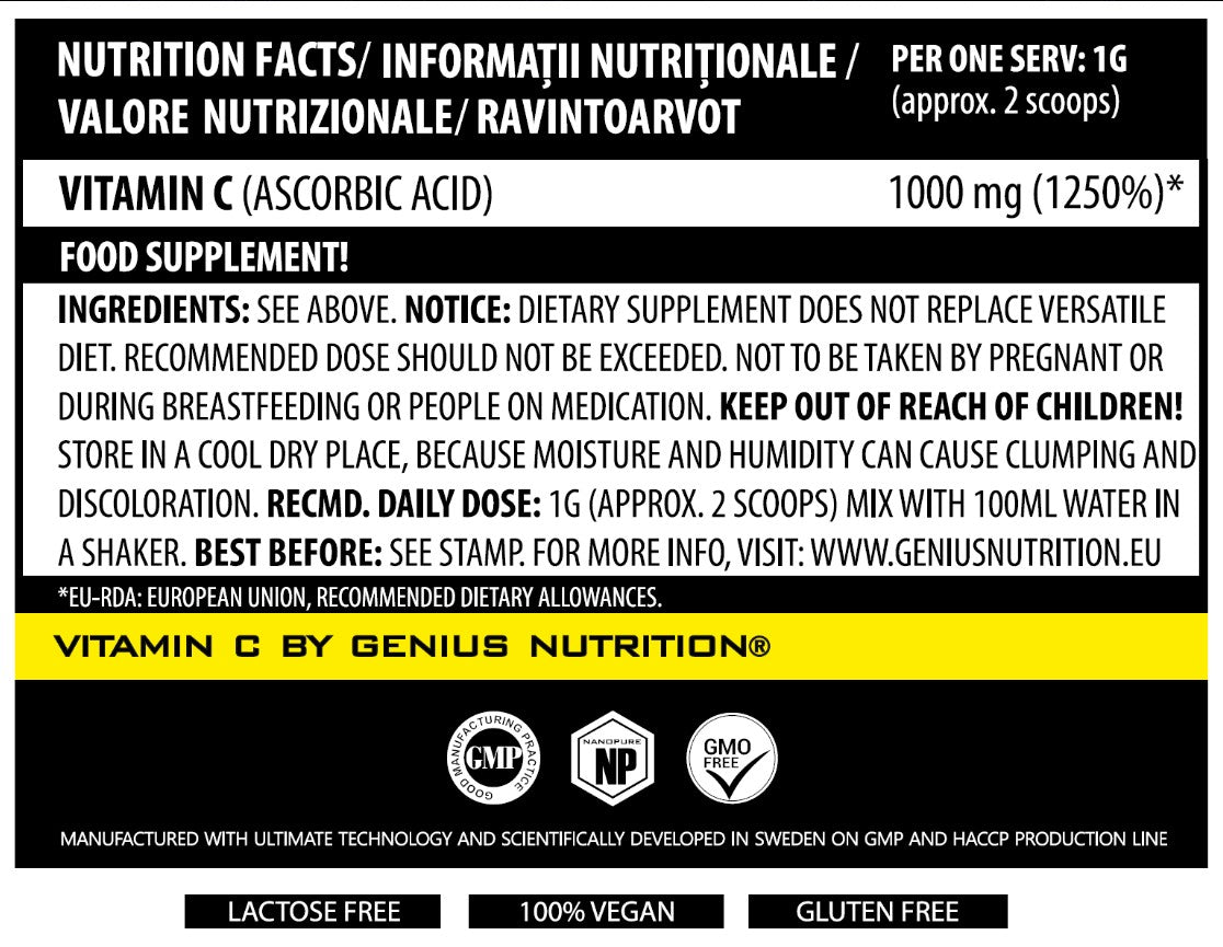 VITAMIN C 200g/serv, Genius Nutrition - GREEN LIFE CYPRUS