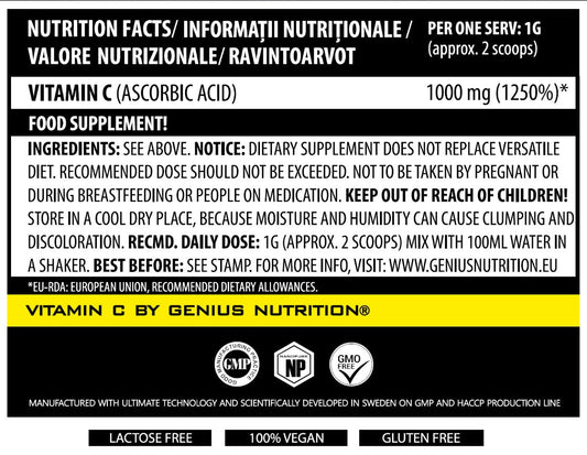 VITAMIN C 200g/serv, Genius Nutrition - GREEN LIFE CYPRUS