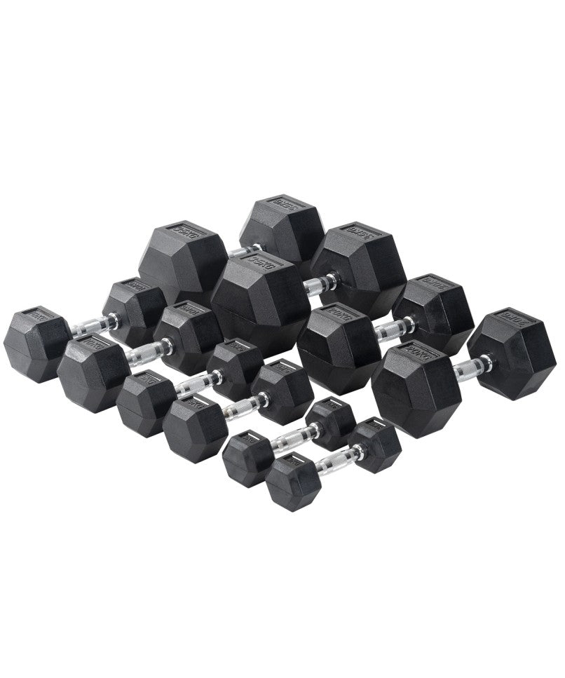 Viking Fitness VIKING PROFESSIONAL hexagon rubber dumbbell for strength training and weightlifting exercises.