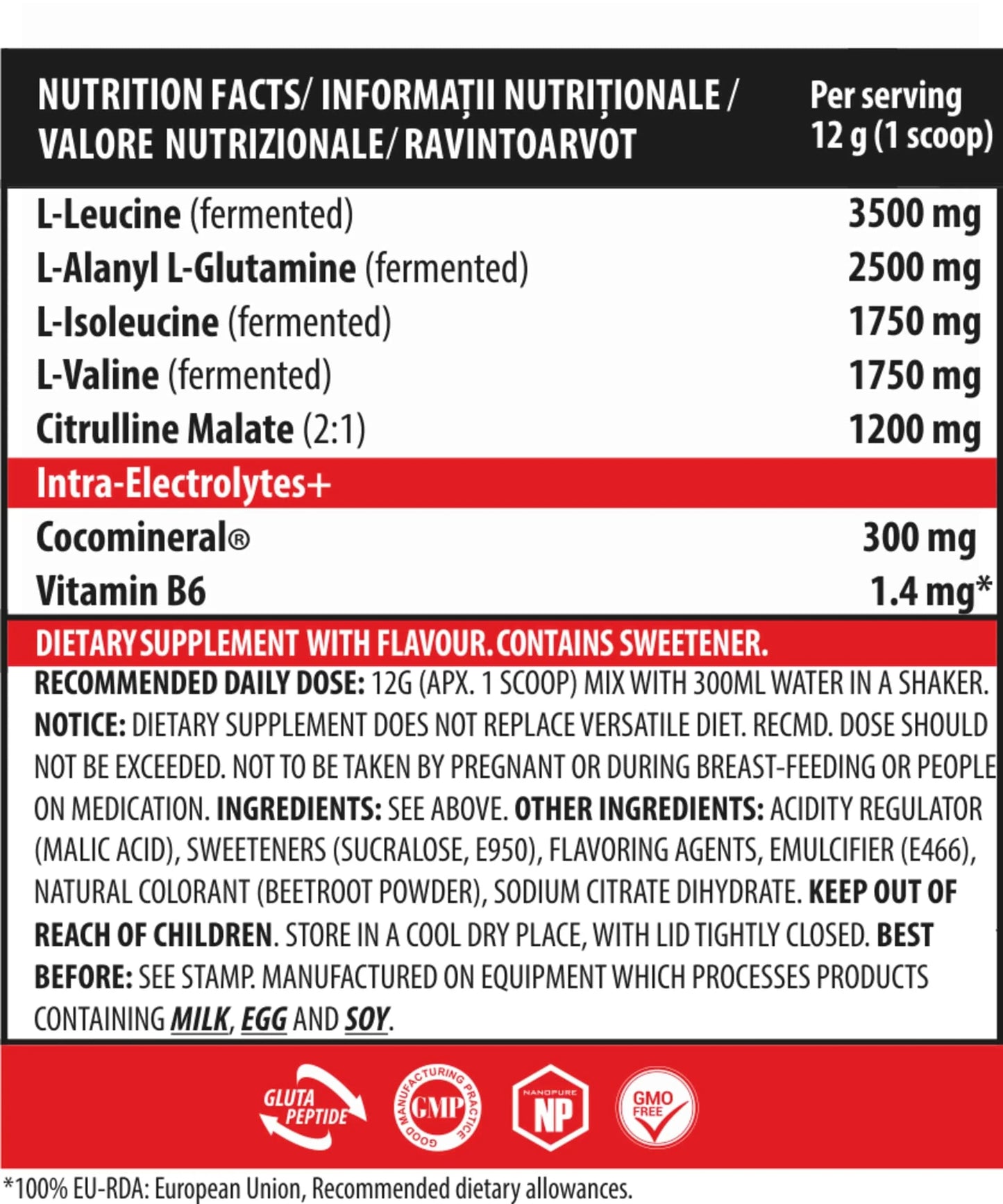 Genius Nutrition BCAA-X5 supplement with 30 servings, 360g, featuring amino acids for muscle recovery and performance.