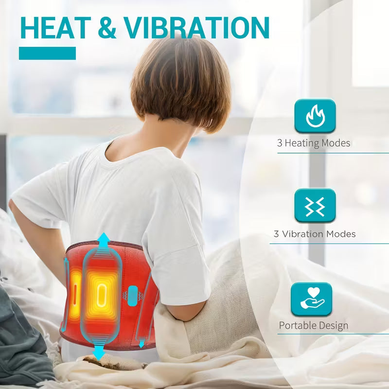 Cordless Heated Massage Belt with Lumbar Support – USB-Rechargeable Wearable Back Massager with 3 Heat & Vibration Modes