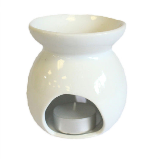 Large white oil burner with tree cut-out design by AW GIFTS, classic ceramic accessory for essential oils and aromatherapy.