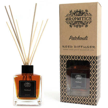 AW Gifts 200ml Patchouli Essential Oil Reed Diffuser accessory with glass bottle and reed sticks for fragrant home decor.