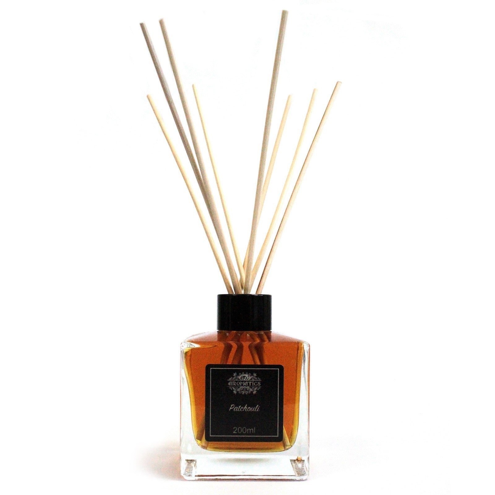 AW GIFTS 200ml Patchouli essential oil reed diffuser accessory with glass bottle and reed sticks for home fragrance.