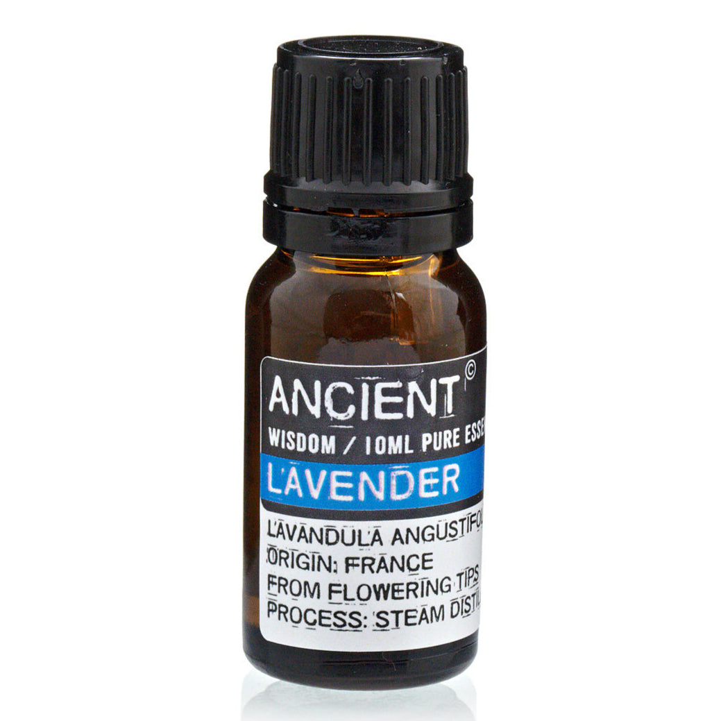AW Gifts lavender essential oil 10ml for skin care, amber glass bottle with dropper and fresh lavender flowers