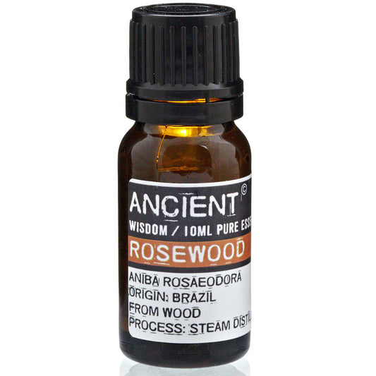 AW Gifts Rosewood Essential Oil bottle, 10ml, skin care product with amber glass container and dropper for aromatherapy use.