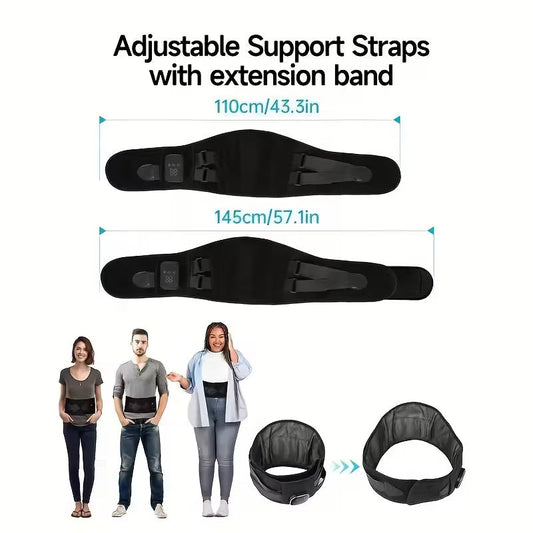 Cordless Heated Massage Belt with Lumbar Support – USB-Rechargeable Wearable Back Massager with 3 Heat & Vibration Modes