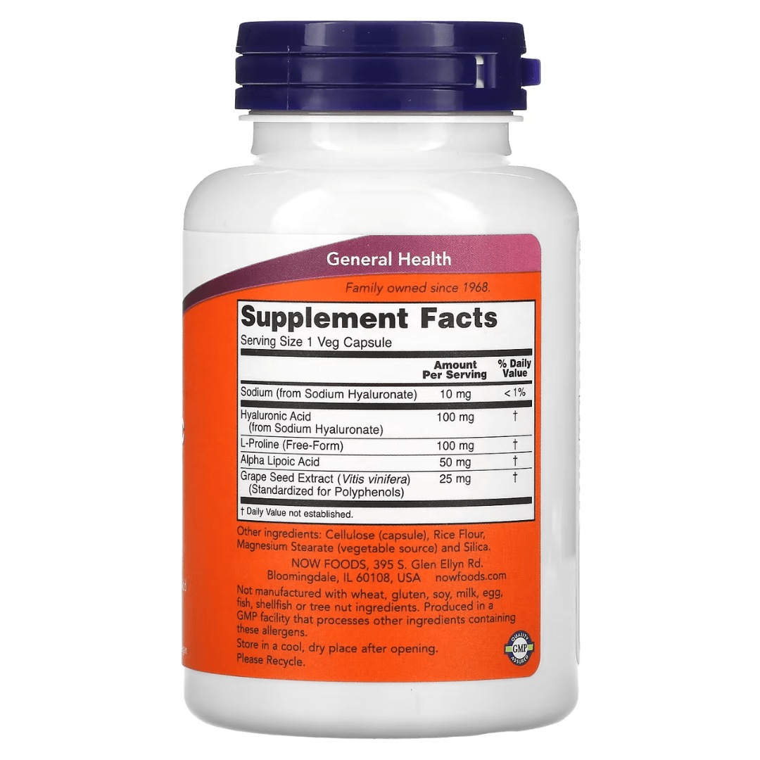NOW Foods, Hyaluronic Acid, Double Strength, 100 mg, 120 Veg Capsules - GREEN LIFE CYPRUS
