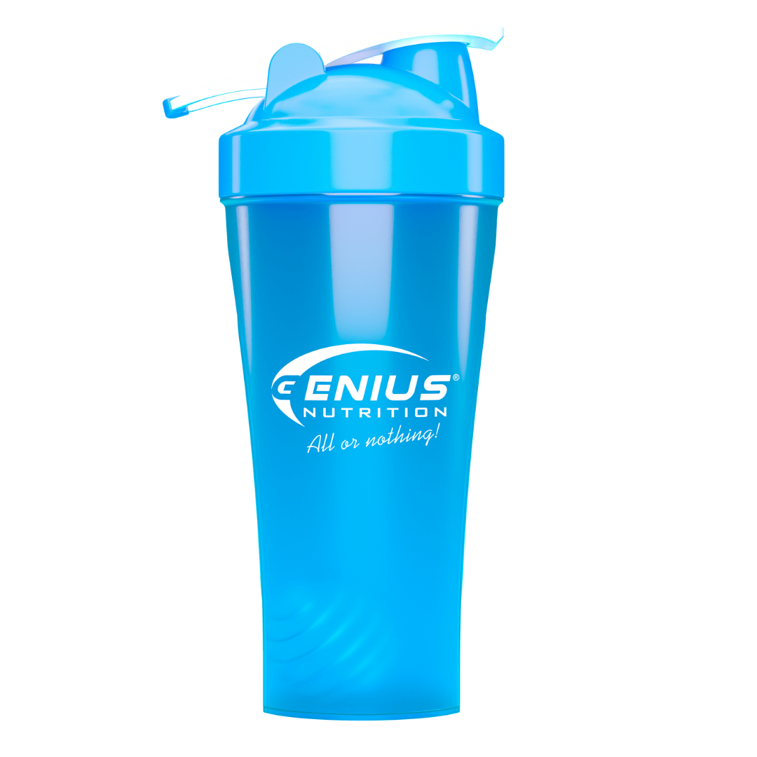 Genius Nutrition 600ml shaker bottle, accessory for mixing supplements, with a secure lid and ergonomic design