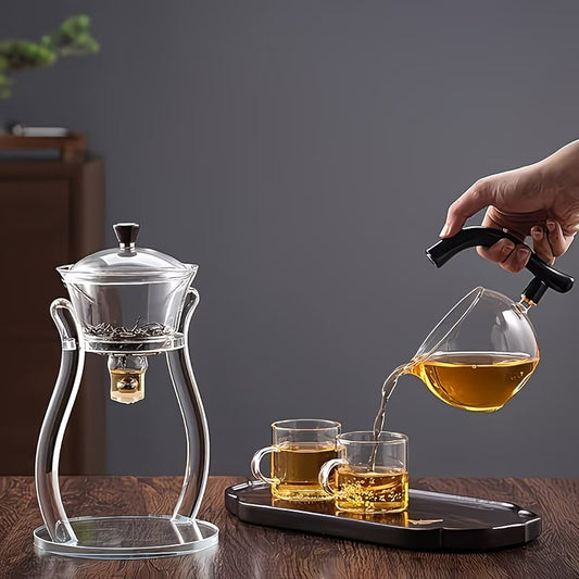 Borosilicate glass Gongfu tea set with lazy style teapot and suction brewing, featuring premium semi-automatic design by TEMU.