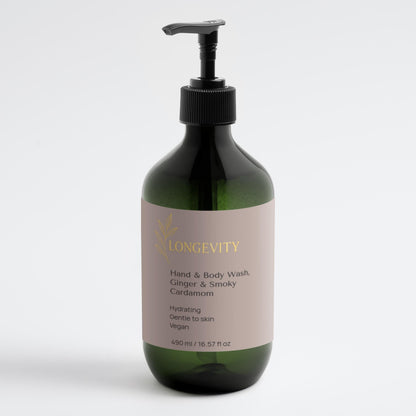 Longevity, Hand & Body Wash – Ginger & Smoky Cardamom (490ml) - GREEN LIFE CYPRUS