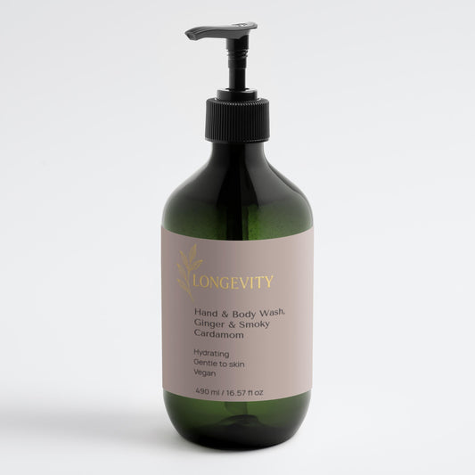 Longevity, Hand & Body Wash – Ginger & Smoky Cardamom (490ml) - GREEN LIFE CYPRUS