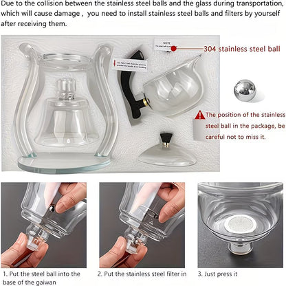Borosilicate glass Gongfu tea set with lazy style teapot, suction brewing system by TEMU, featuring multiple glass teacups and brewing accessories.