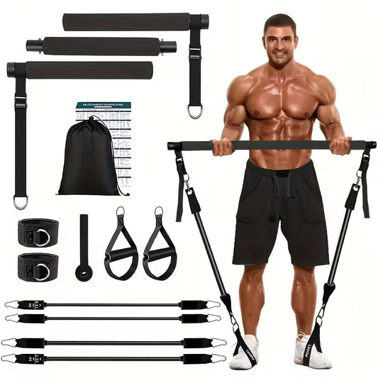 12-Piece Adjustable Pilates Bar Kit with 4 Resistance Bands (30 & 50 lbs) – Home Fitness Set - GREEN LIFE CYPRUS