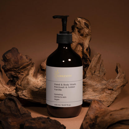 Longevity, Hand & Body Wash, Patchouli & Amber Vanilla, 490 ml / 16.57 fl oz - GREEN LIFE CYPRUS