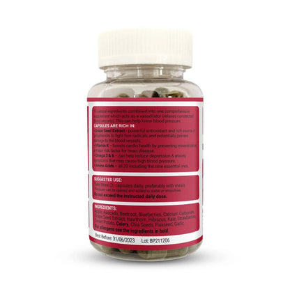 Blood pressure supplement by Strength & Spices with 90 capsules, featuring natural herbs and spices for cardiovascular health.