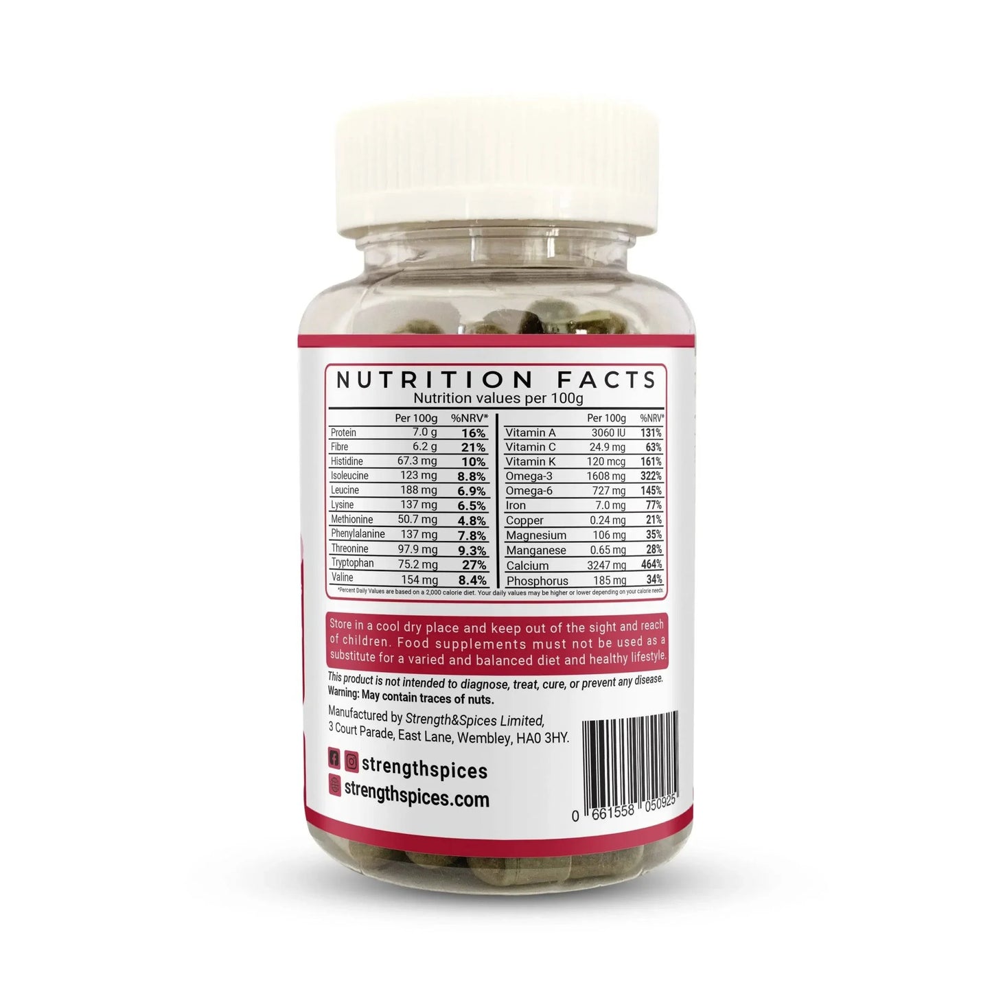 Blood pressure supplement by Strength & Spices in a bottle of 90 capsules, featuring herbal and spice ingredients for support.