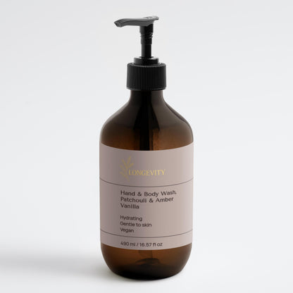 Longevity, Hand & Body Wash, Patchouli & Amber Vanilla, 490 ml / 16.57 fl oz - GREEN LIFE CYPRUS