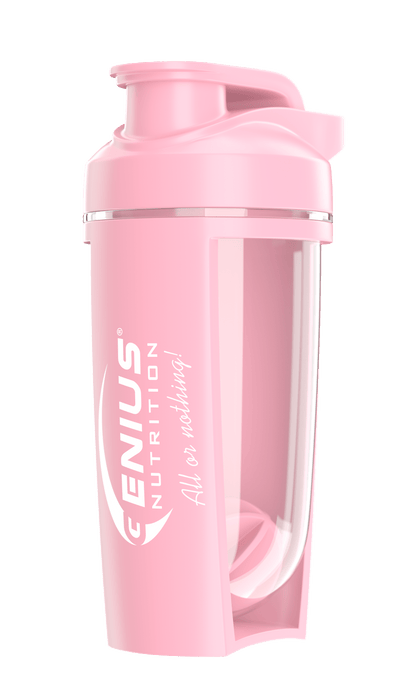 Pink G-Shaker 500ml by Genius Nutrition, a sleek protein shaker bottle with a secure lid and mixing ball for smoothies and supplements.