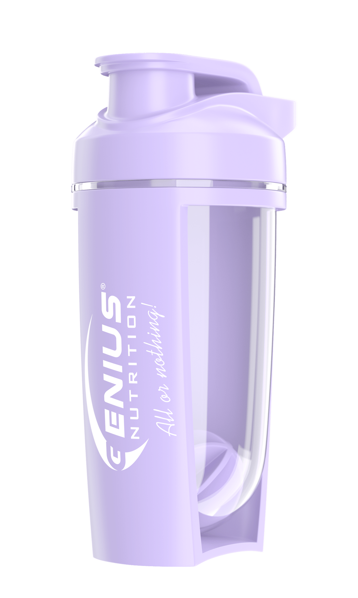 Purple G-Shaker 500ml by Genius Nutrition, a sleek drink accessory with a secure lid and mixing ball for protein shakes.