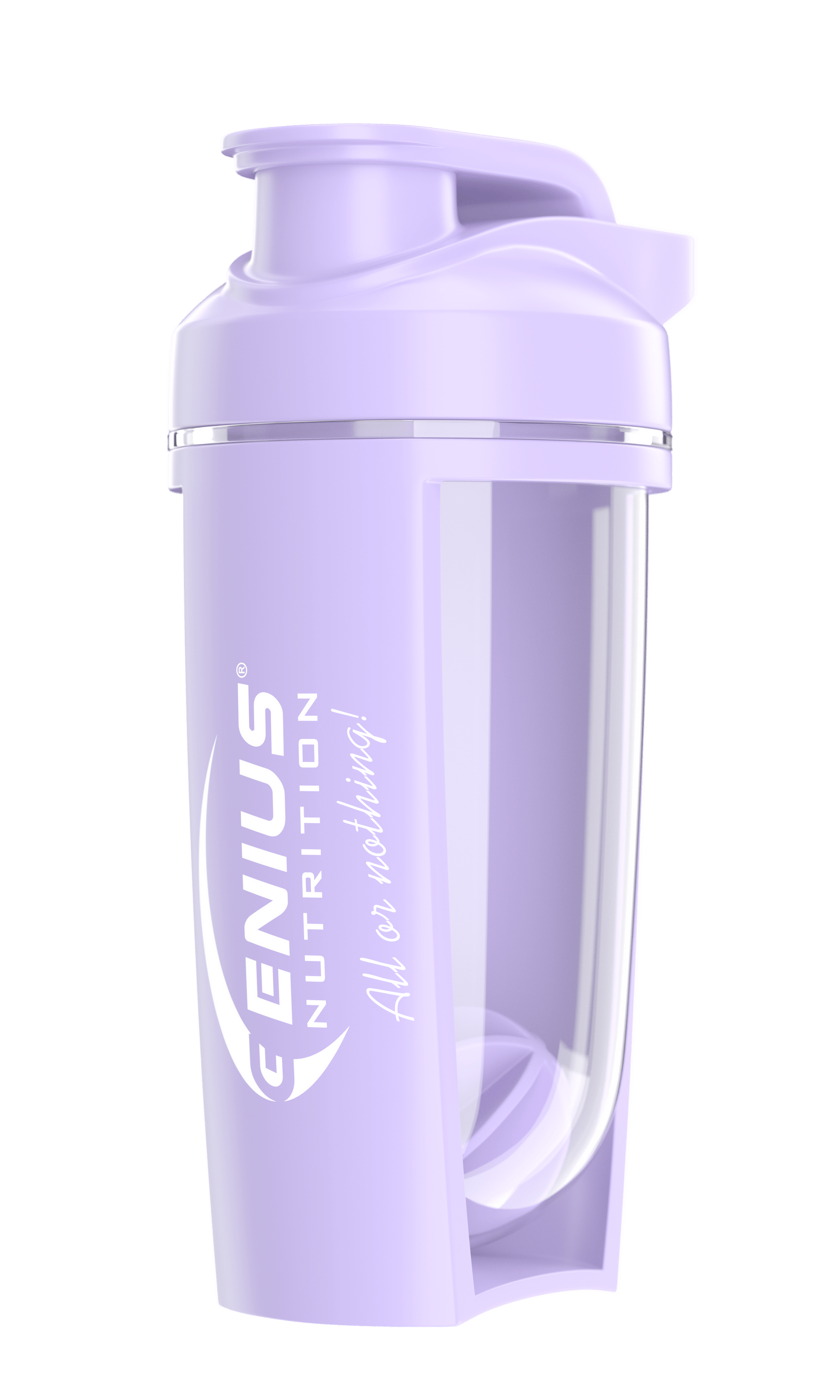 Purple G-Shaker 500ml by Genius Nutrition, a sleek drink accessory with a secure lid and mixing ball for protein shakes.