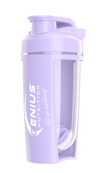 Purple G-Shaker 500ml by Genius Nutrition, a sleek drink accessory with a secure lid and mixing ball for protein shakes.