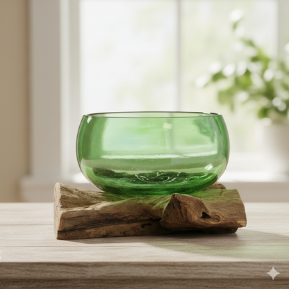 Recycled Beer Bottles - Wide Bowl on Wood - GREEN LIFE CYPRUS