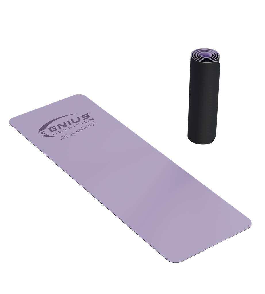 Purple GN® Yoga Mat PU accessory by Genius Nutrition, showing a textured surface ideal for yoga practice and fitness workouts.
