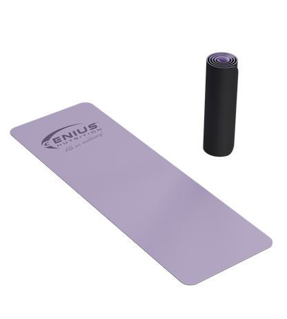 Purple GN® Yoga Mat PU accessory by Genius Nutrition, showing a textured surface ideal for yoga practice and fitness workouts.