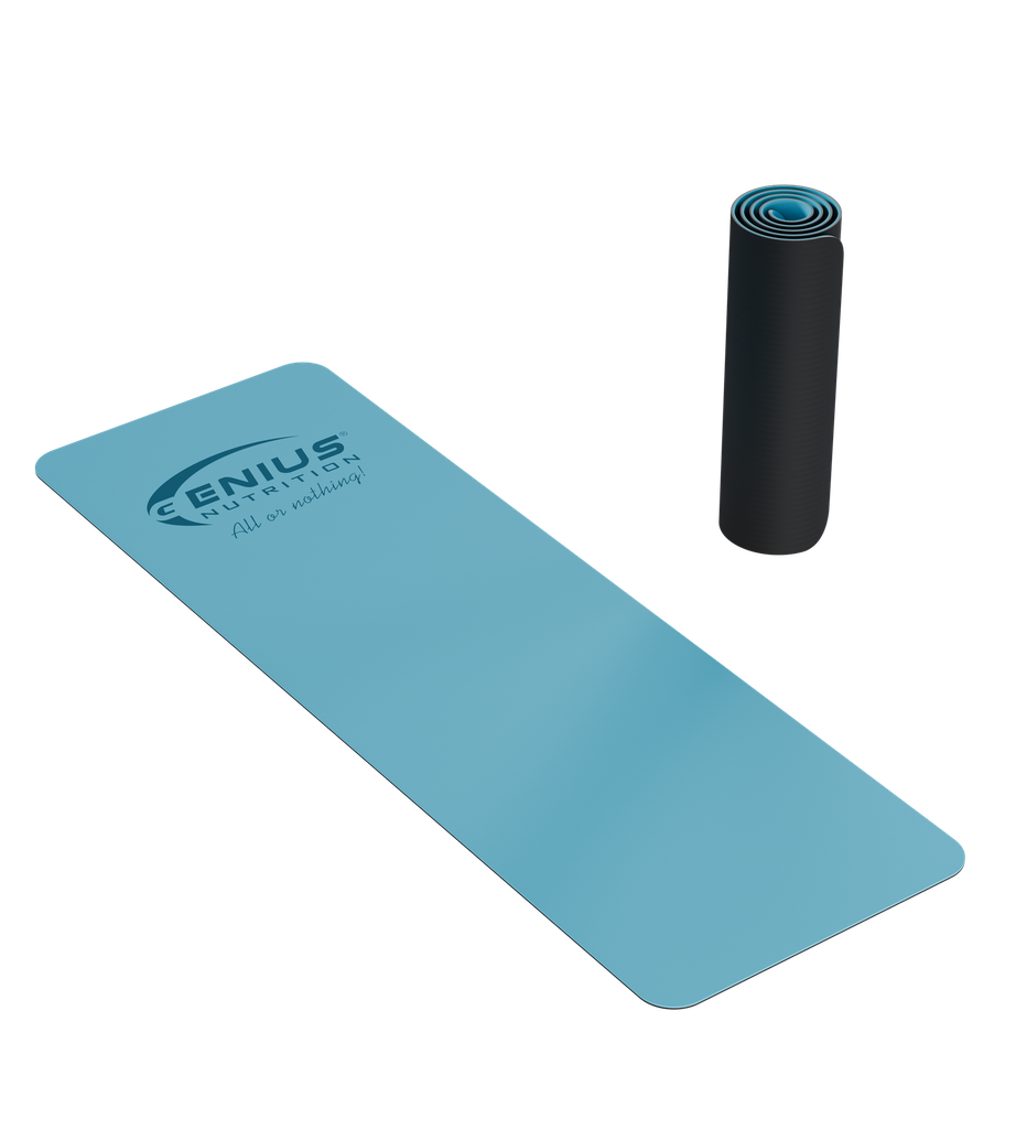 Blue GN® Yoga Mat PU accessory by Genius Nutrition, showing textured surface and comfortable design for yoga practice.