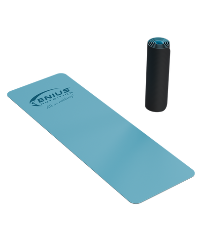 Blue GN® Yoga Mat PU accessory by Genius Nutrition, showing textured surface and comfortable design for yoga practice.