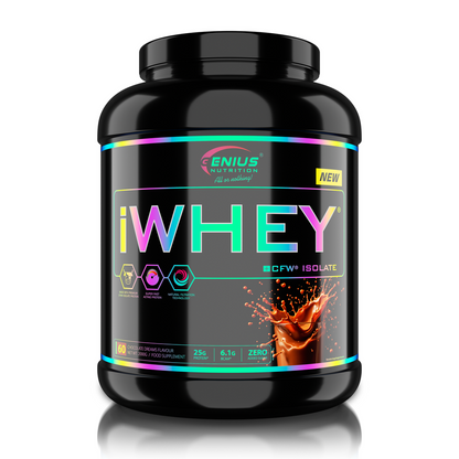Chocolate Dreams iWHEY® ISOLATE protein powder by Genius Nutrition, 2000g jar with scoop and label visible.