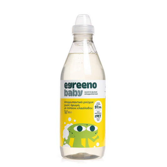 Egreeno Baby fragrance-free laundry detergent bottle, 1 liter, designed for gentle washing of baby clothes and delicate fabrics.