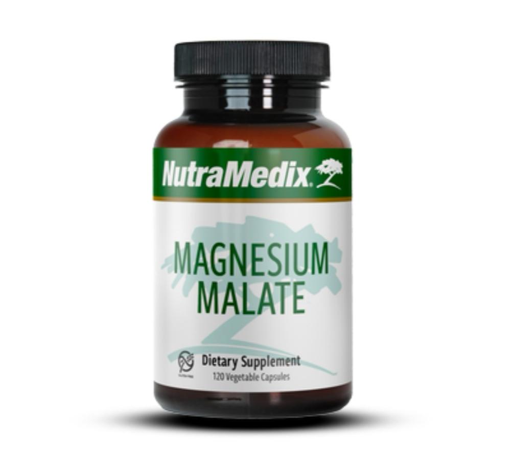 Sentosa Nutramedix Magnesium Malate dietary supplement capsules in a bottle, designed for health and wellness support.