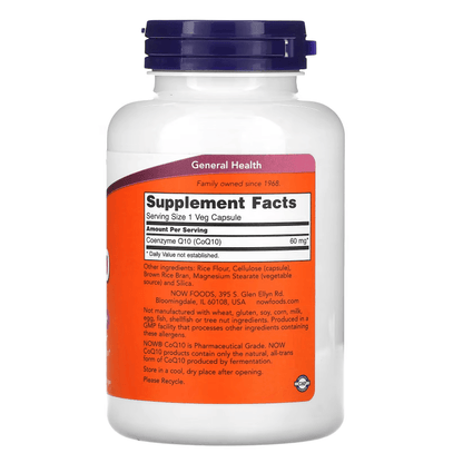 NOW Foods, CoQ10, 60 mg, 180 Veg Capsules - GREEN LIFE CYPRUS