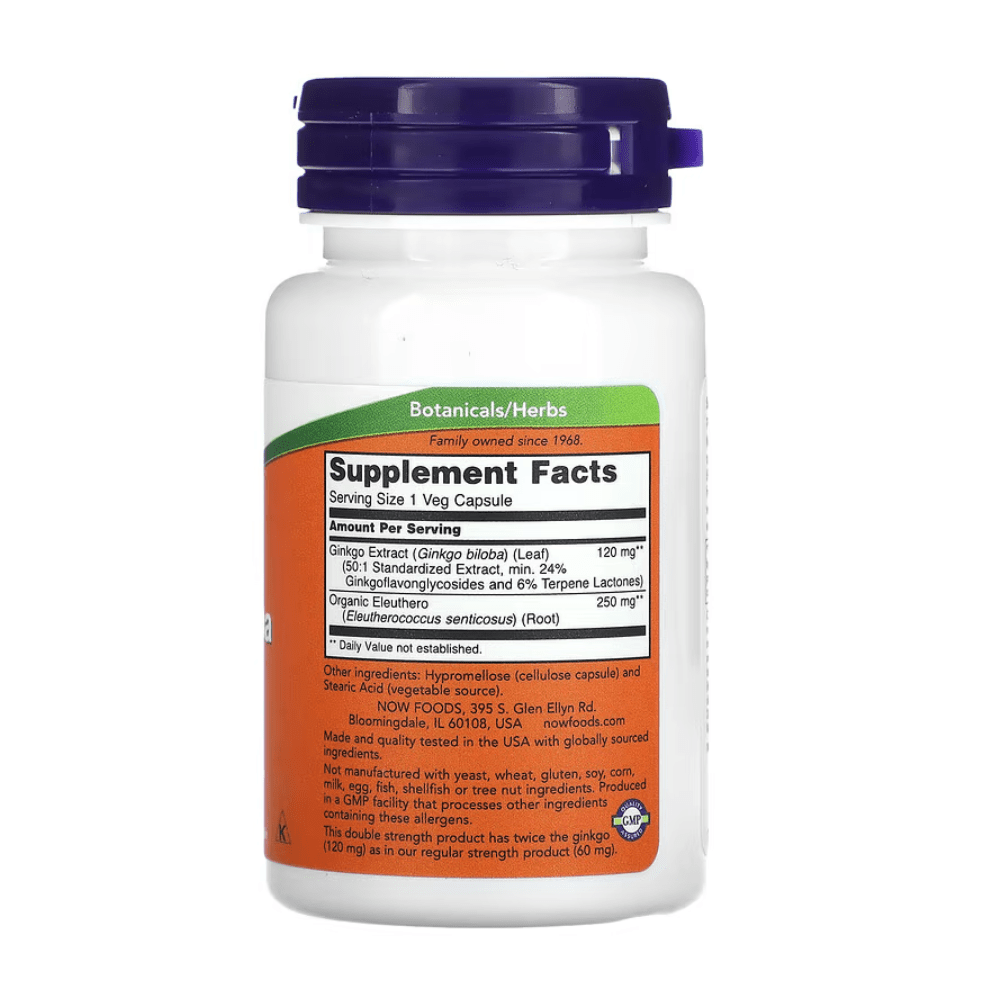 NOW Foods, Ginkgo Biloba, Double Strength, 120 mg, 50 Veg Capsules - GREEN LIFE CYPRUS