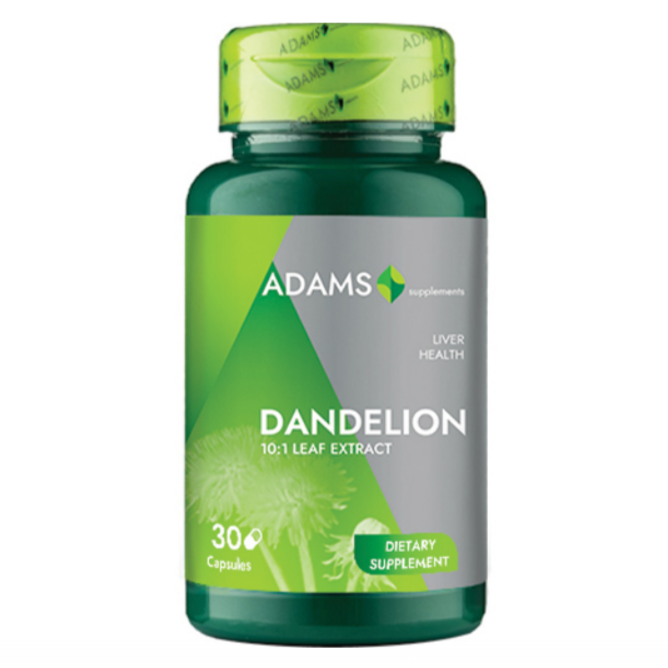 Adams Supplements Dandelion Extract 370mg supplement capsules in a bottle, designed for herbal health support.
