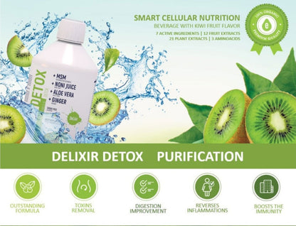 Screenshot of DeLixir Detox supplement bottle by DETA ELIS, featuring label with product name and supplement details.