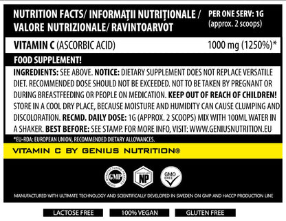 VITAMIN C 200g/serv, Genius Nutrition - GREEN LIFE CYPRUS