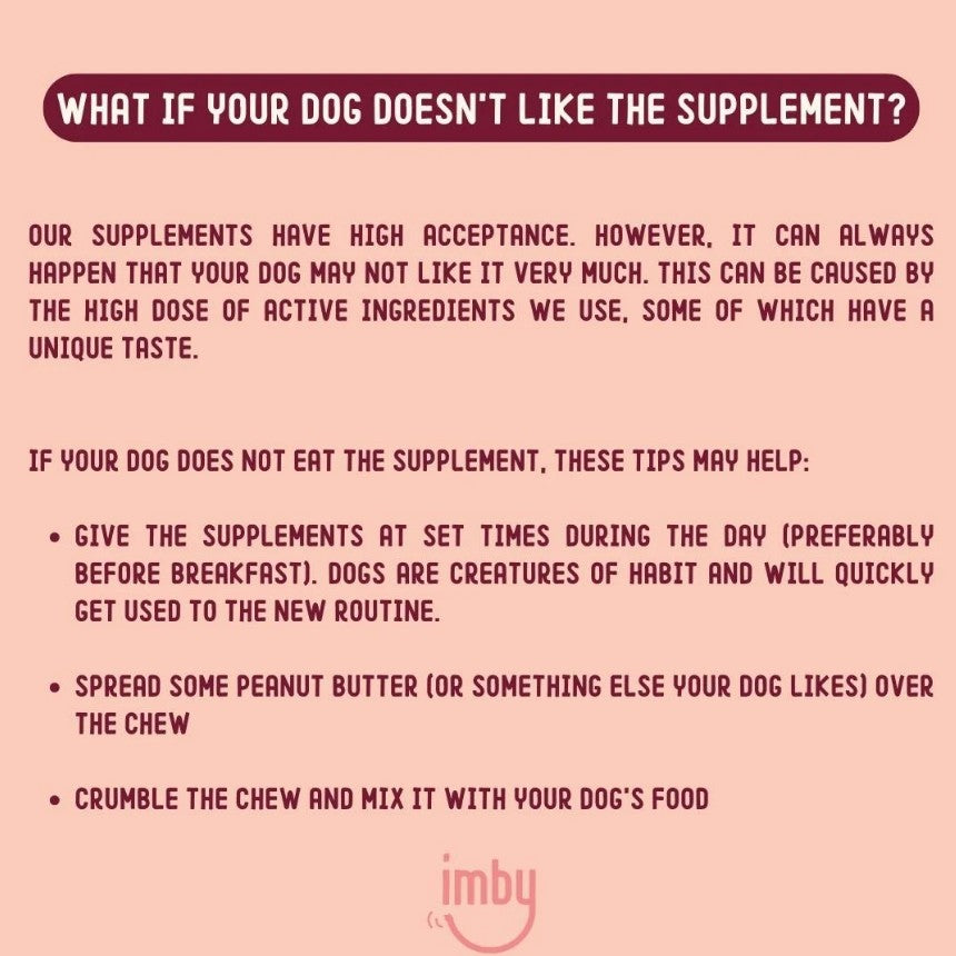 IMBY Skin Health dog product, featuring a sleek container and colorful label, designed for improving canine skin health.
