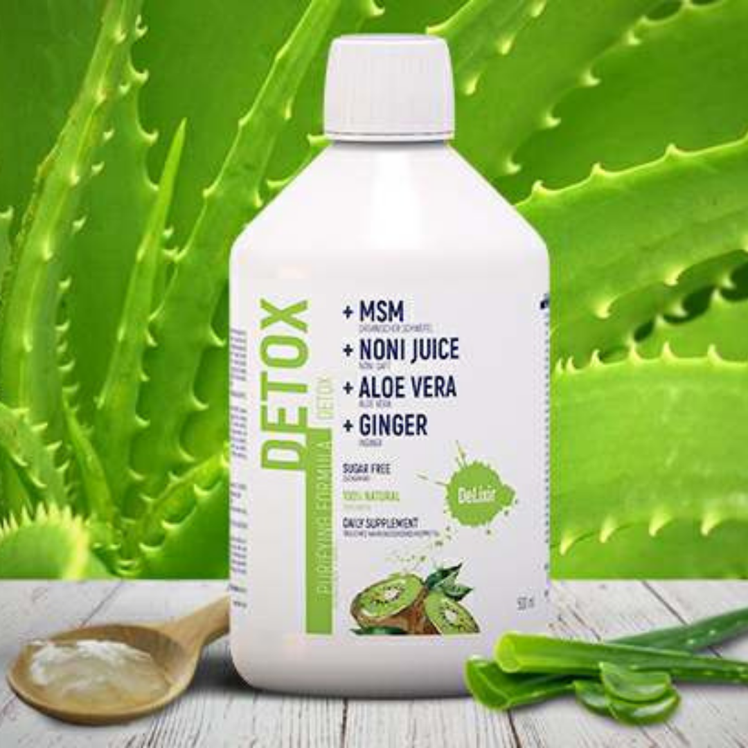DETA ELIS DeLixir Detox supplement bottle with label, featuring a clean, modern design and natural ingredients on a white background.