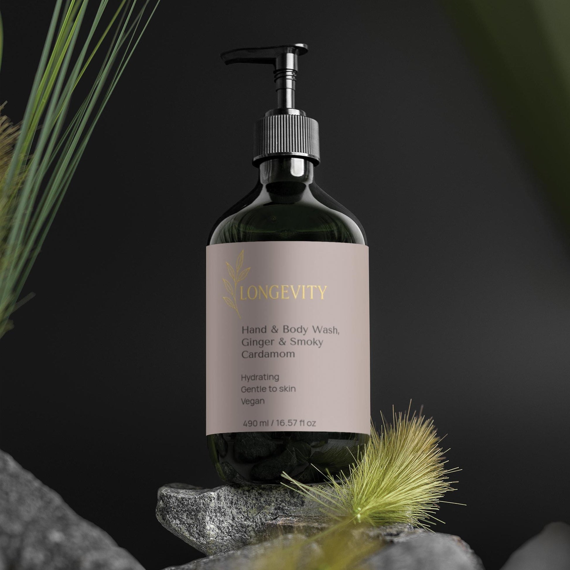 Longevity, Hand & Body Wash – Ginger & Smoky Cardamom (490ml) - GREEN LIFE CYPRUS