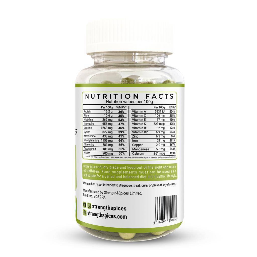 Bottle of STRENGTH & SPICES Immune Booster supplement with 60 capsules, 1000mg, featuring natural ingredients and spices.