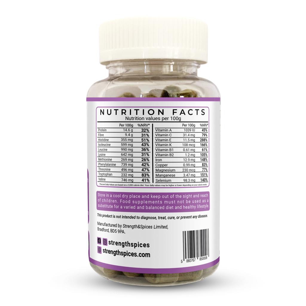 Memory and brain support supplement by Strength & Spices, 1000mg capsules designed to boost cognitive function and mental clarity.