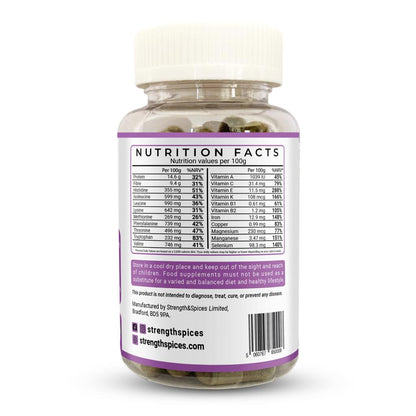Memory and brain support supplement by Strength & Spices, 1000mg capsules designed to boost cognitive function and mental clarity.