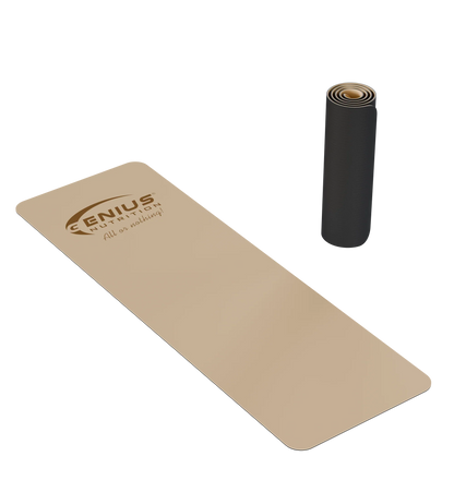 Genius Nutrition GN® yoga mat PU in vibrant orange, textured surface for grip and comfort during yoga practice.