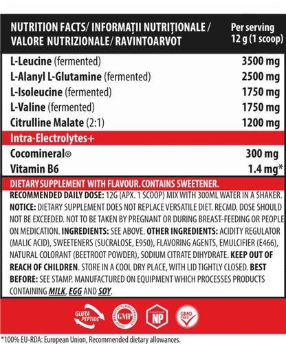 Genius Nutrition BCAA-X5 supplement with 30 servings, 360g, featuring amino acids for muscle recovery and performance.